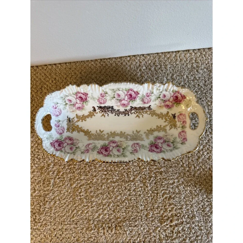Antique 1890 German Serving Dish 2 Handle Gold Trim Royal Bavarian China